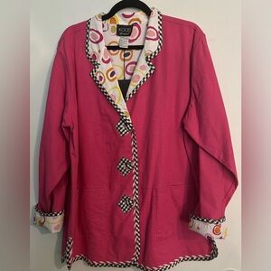 NWT Koos of‎ Course! Womens Reversible Linen Rayon Spandex Silk Pink Jacket Sz L